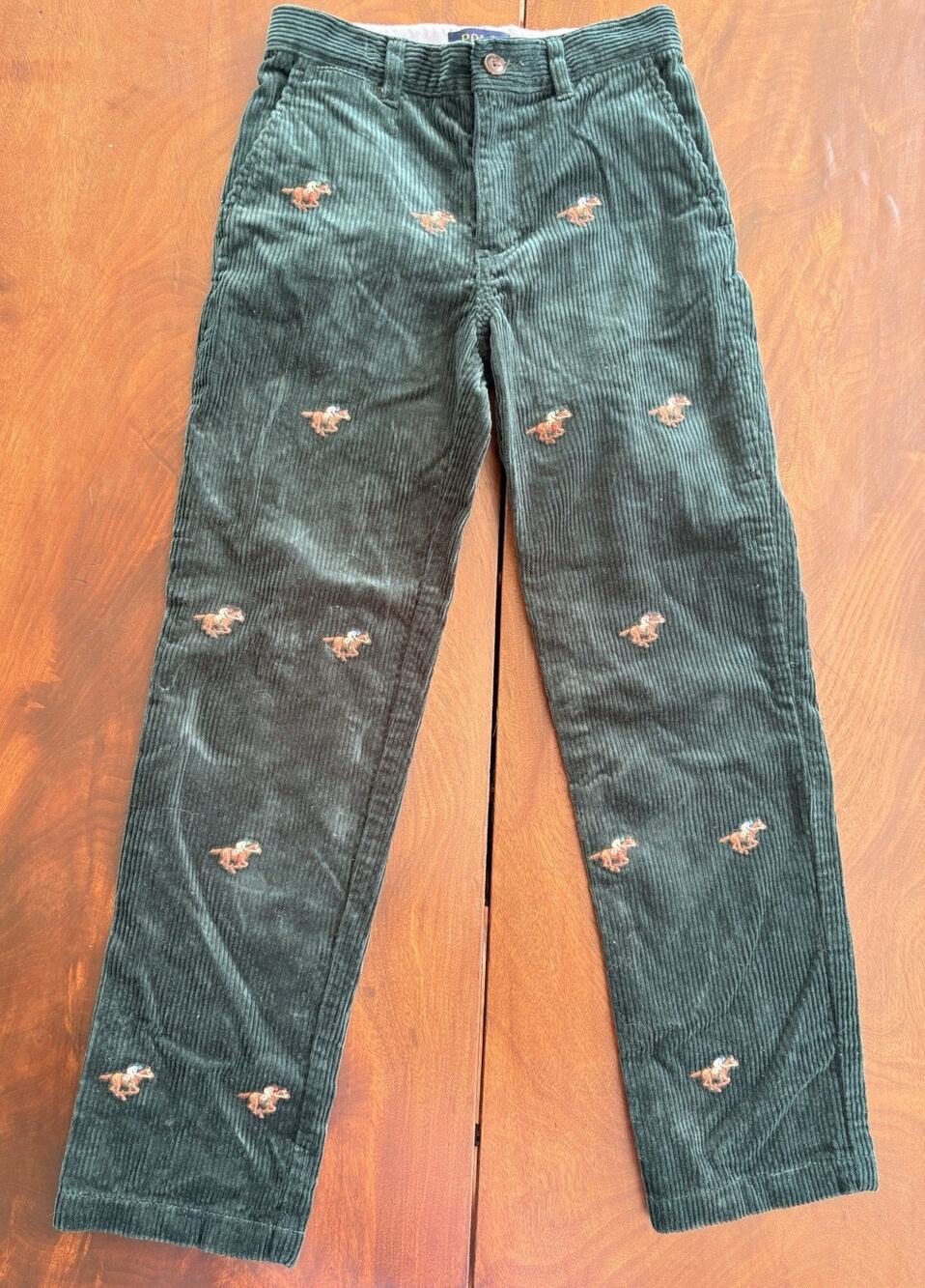 POLO Ralph Lauren Pants Corduroy Green Embroidered Pony Logo All Over Boys 7